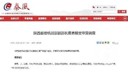 陜西省委統戰部副部長唐勇被查:曾因運作其子讀本科,卷入商人敲詐校長案當證人